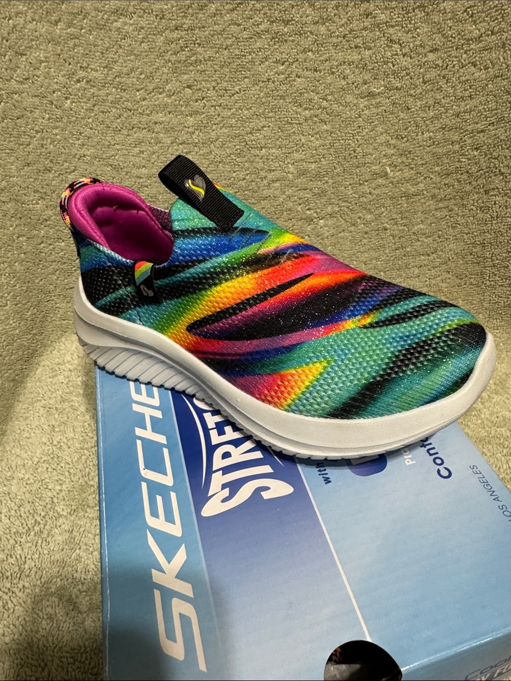Skechers Rainbow Slip-On Athletic Sneaker - Black & Pink Accents